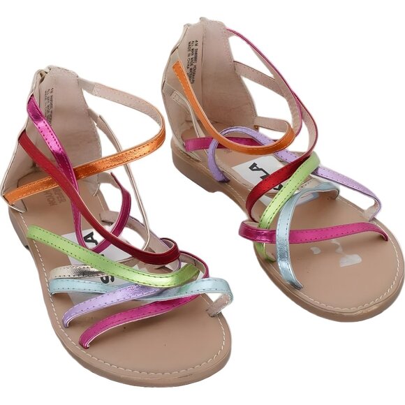 Girls Rainbow Gladiator Sandals Faux Leather Strappy - Size 4 - Picture 1 of 6